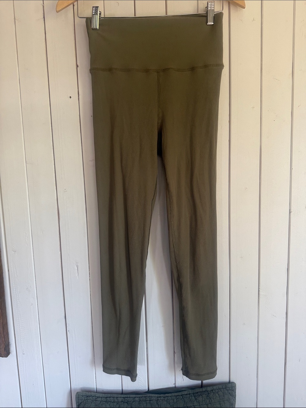 High-Waist Olive Green Ribbed Leggings